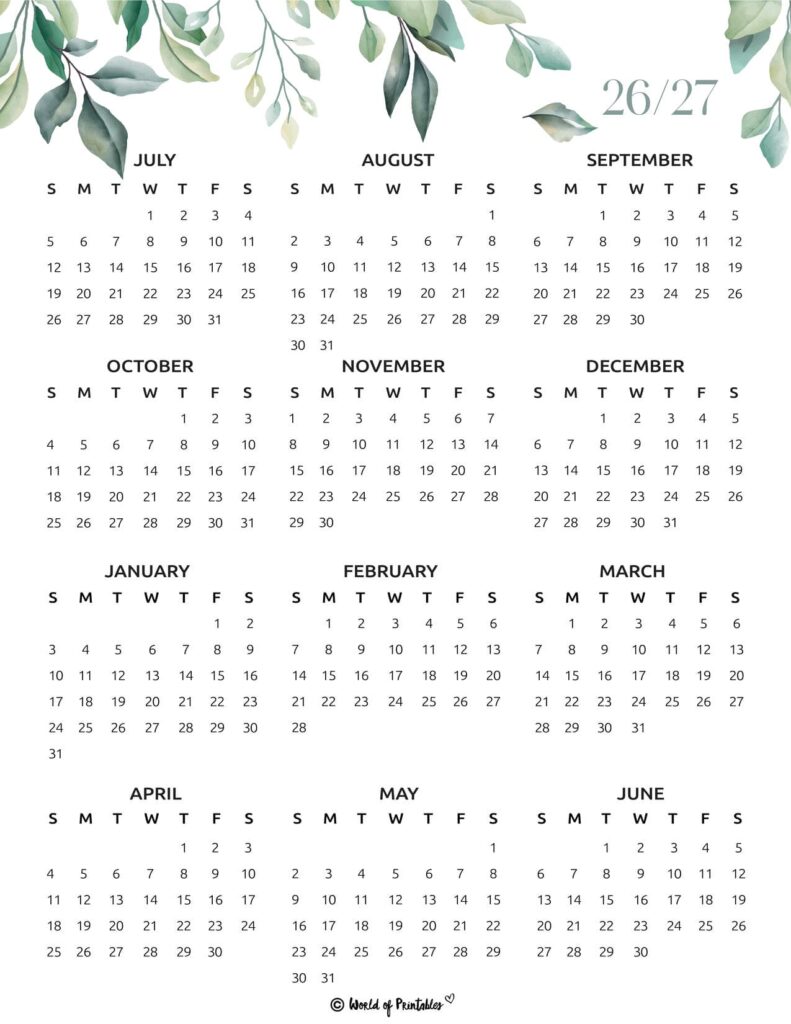 2026 2027 Calendar School Floral