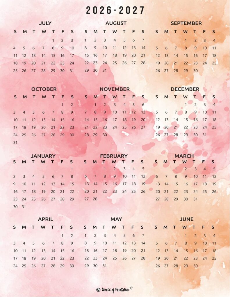2026 2027 Calendar School Watercolor