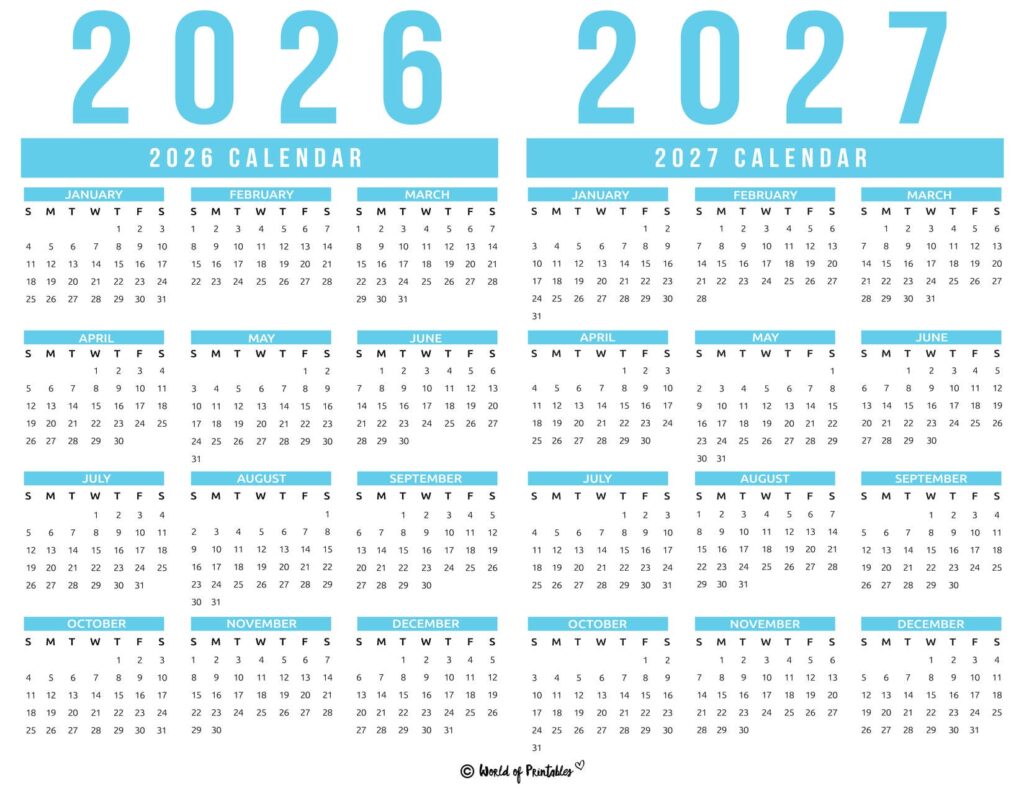 2026 2027 Calendar blue
