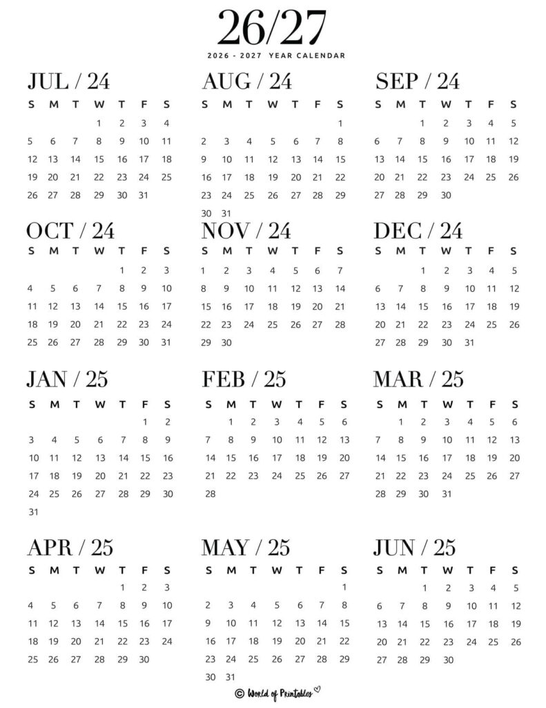 2026 2027 Printable School Calendar