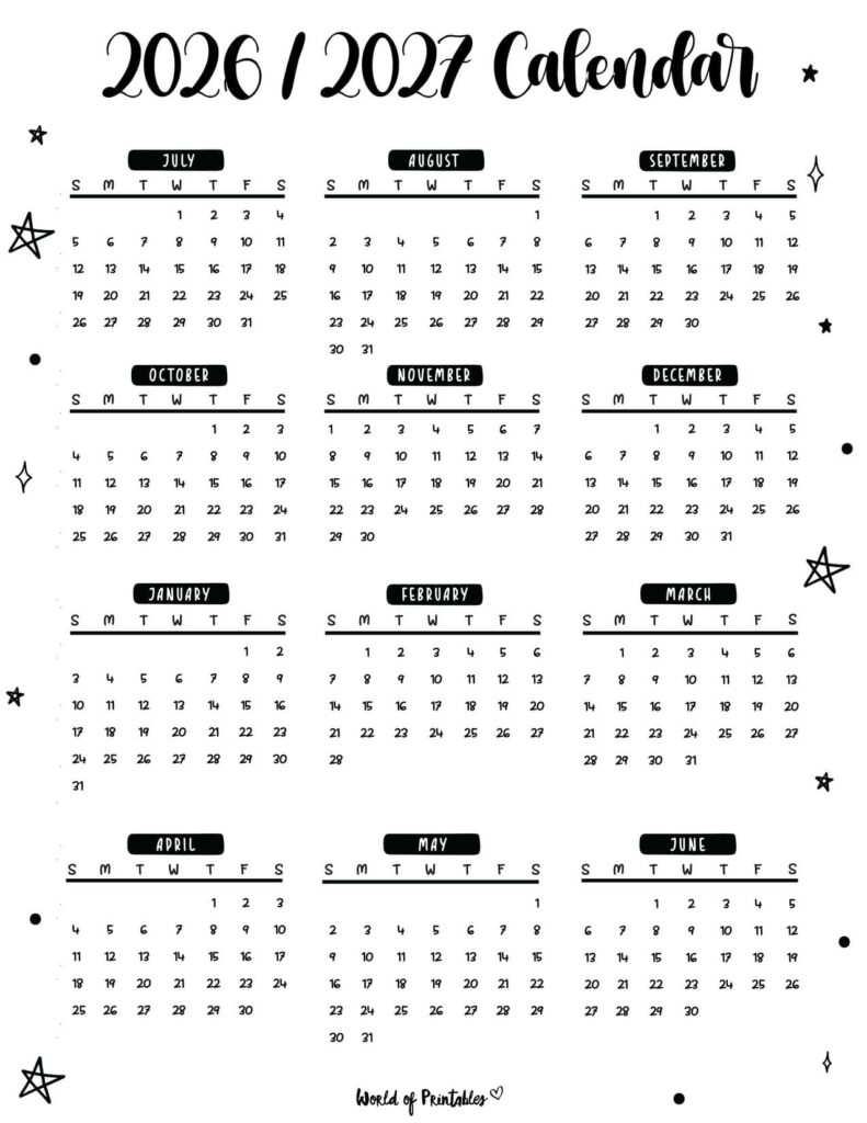 2026 2027 academic calendar black doodle