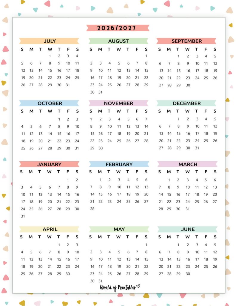 2026 2027 academic calendar colorful confetti