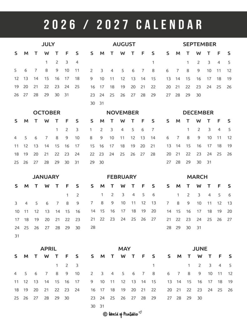 2026 2027 academic calendar modern minimalist