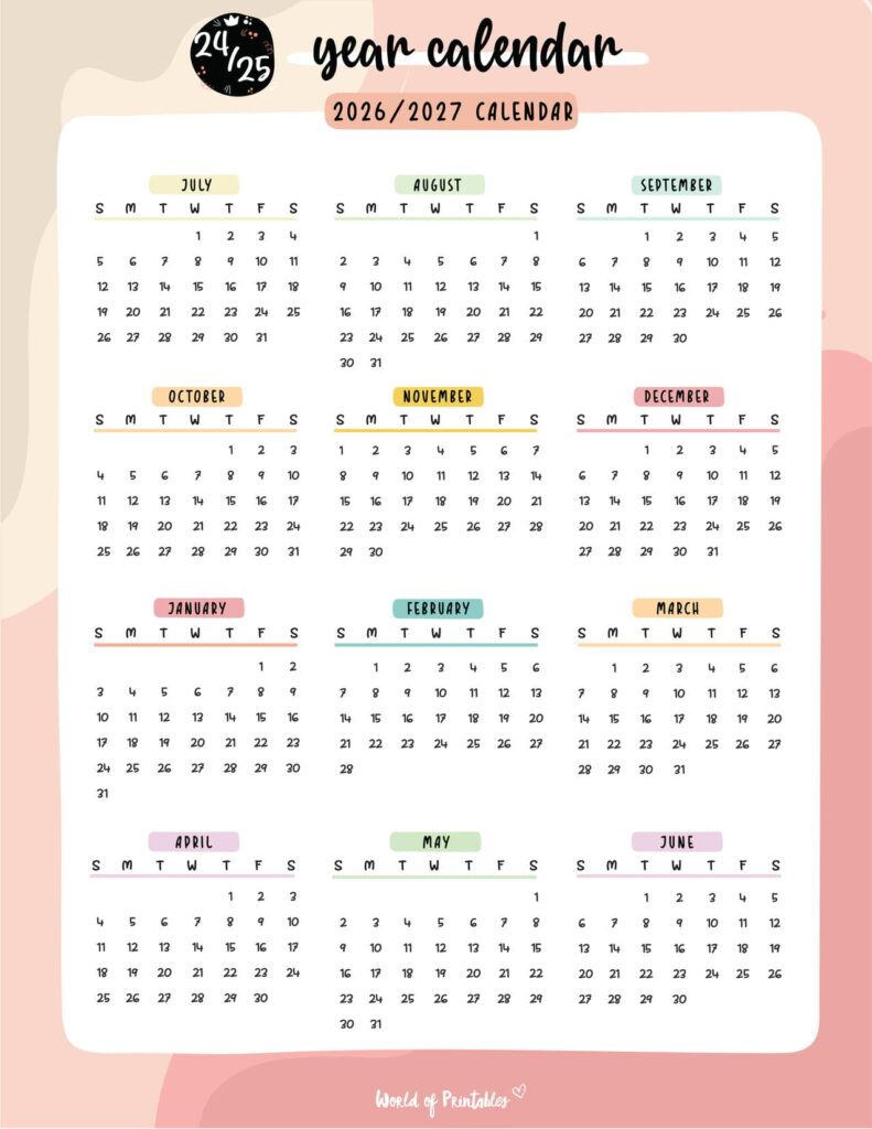 2026 2027 academic calendar pastel year planner