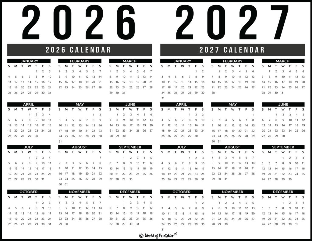 2026 2027 two year calendar modern grey