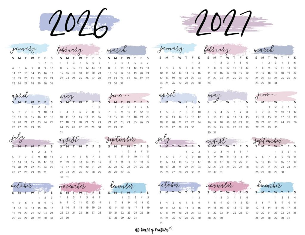 2026 2027 two year calendar pastel watercolor