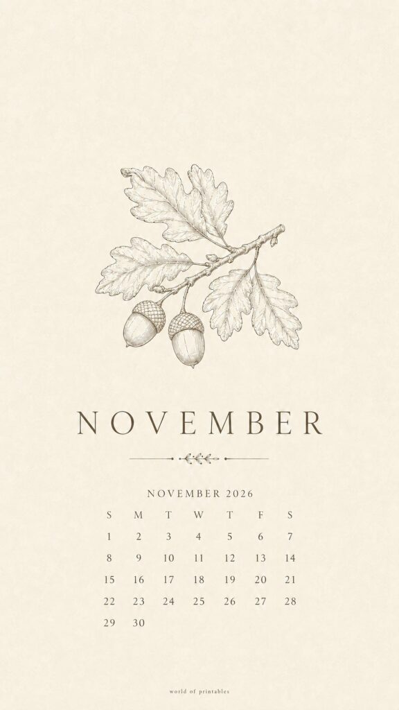 Acorn November 2026 Phone Wallpaper