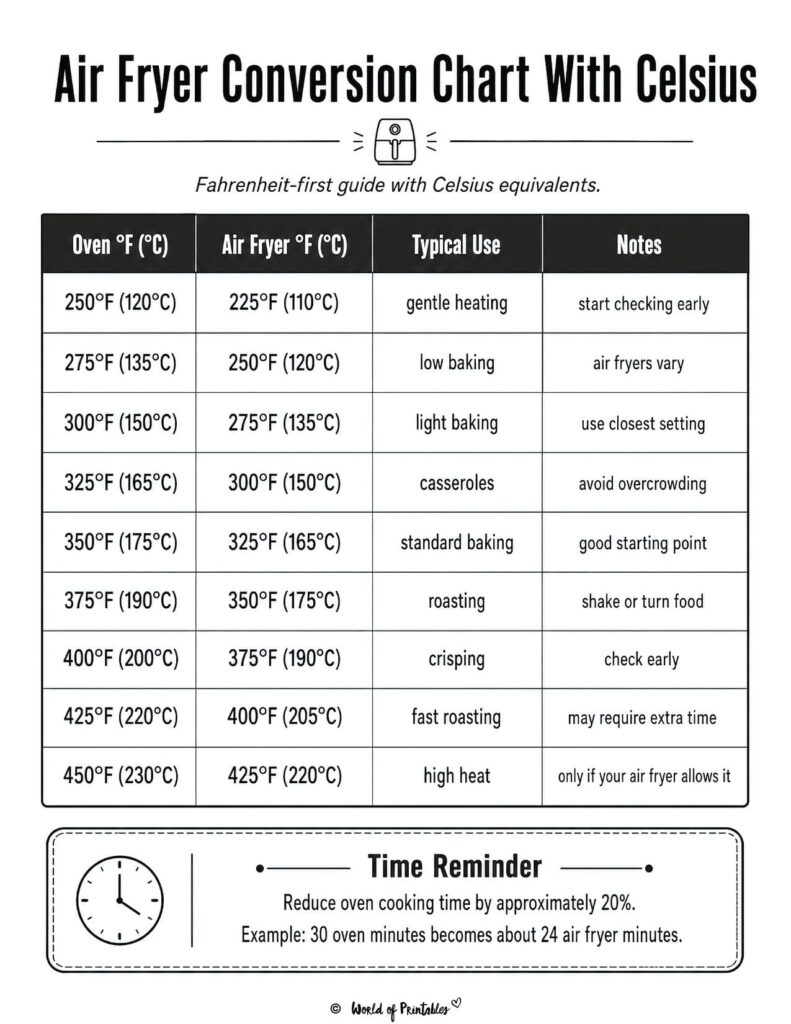 Air Fryer Conversion Chart with Celsius