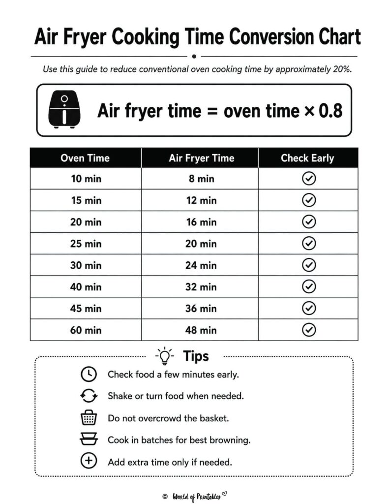 Air Fryer Cooking Time Conversion Chart