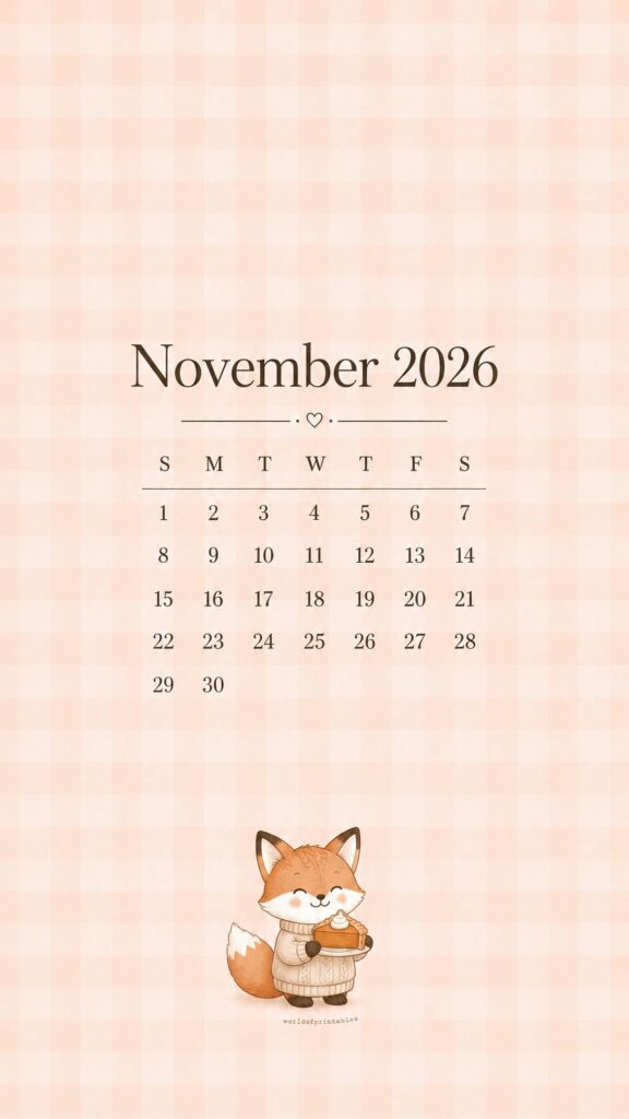 Autumn Fox November Calendar Wallpaper 2026