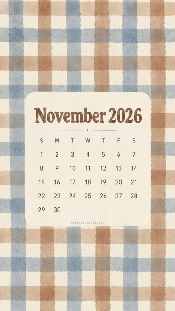 Autumn Plaid November 2026 Calendar Wallpaper