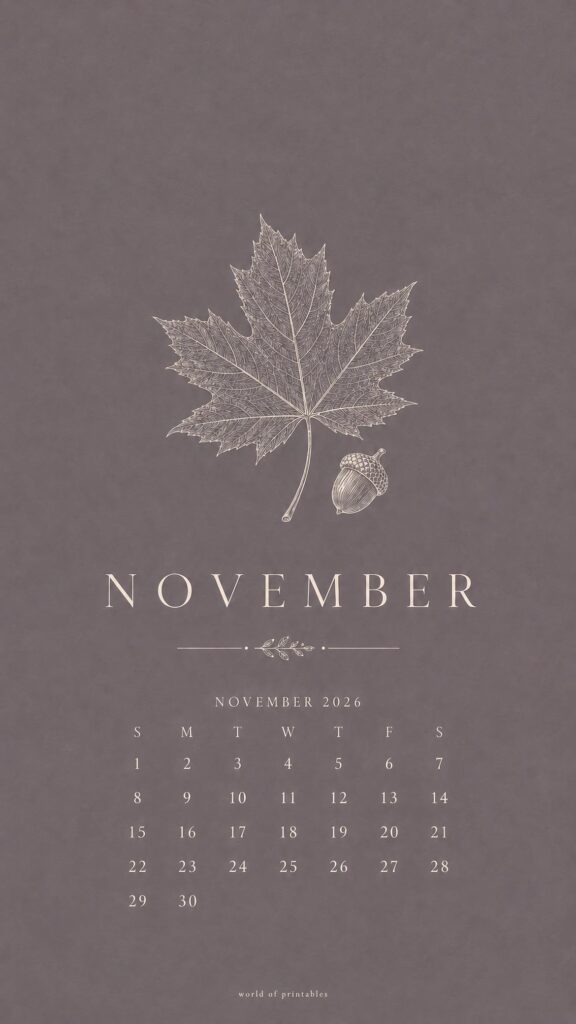 Beautiful November Calendar Wallpaper 2026