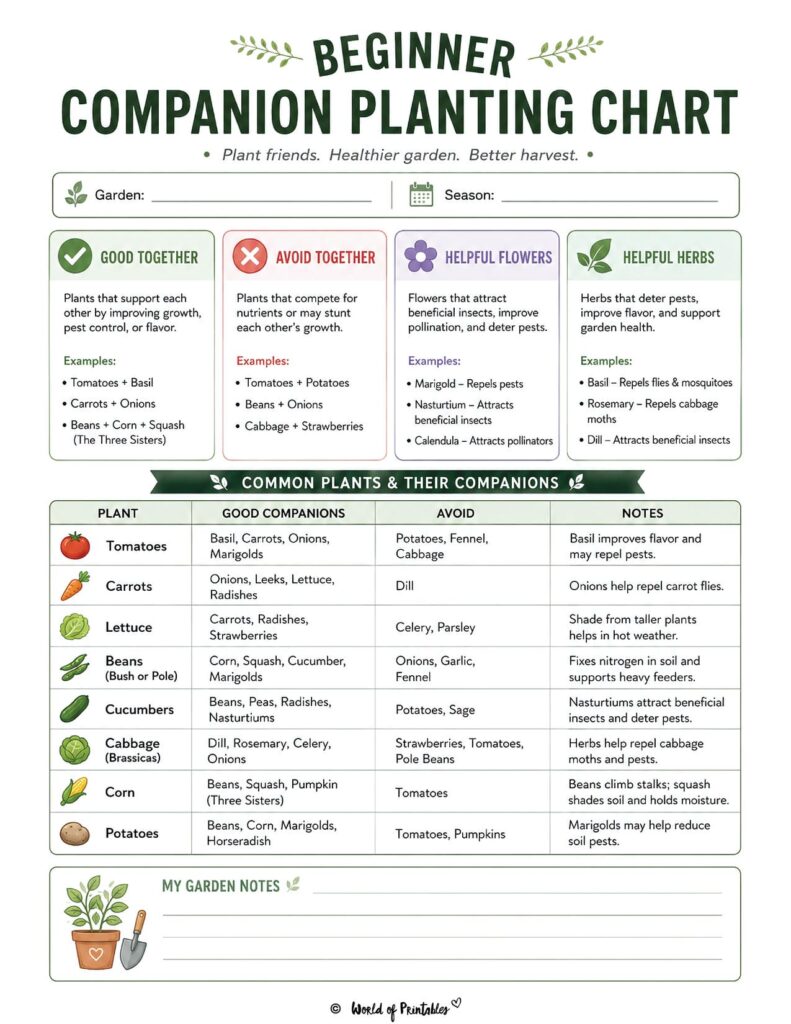 Beginner Companion Planting Chart
