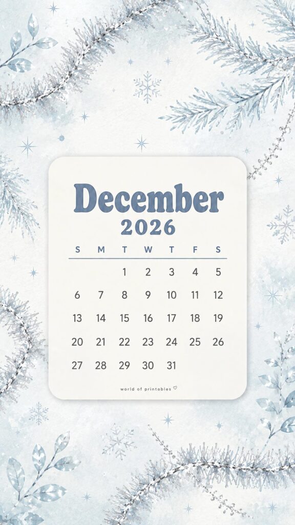 Blue Christmas December 2026 Phone Wallpaper