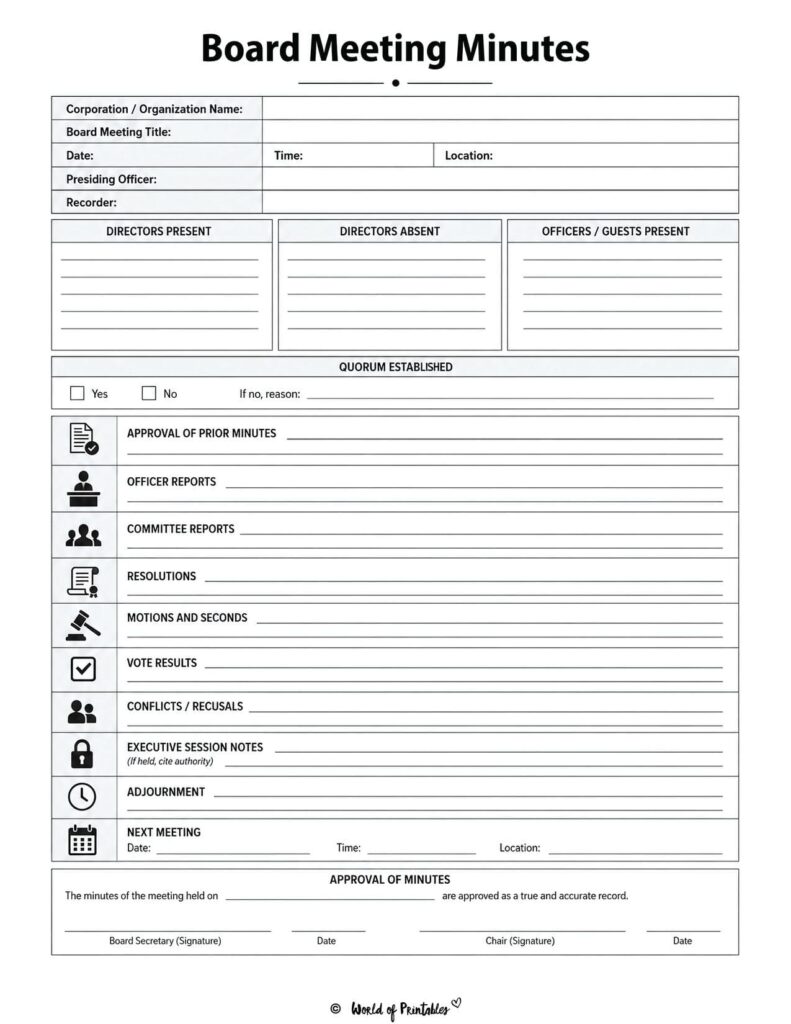 Board Meeting Minutes Template