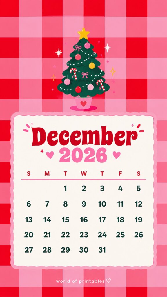 Bold Pink Fun December 2026 Phone Wallpaper