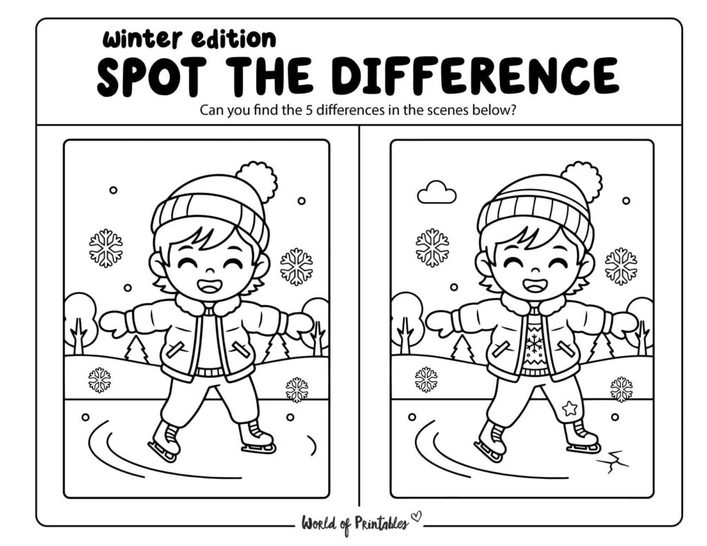 Boy Ice Skating Winter Spot the Difference