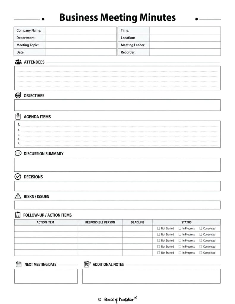 Business Meeting Minutes Template