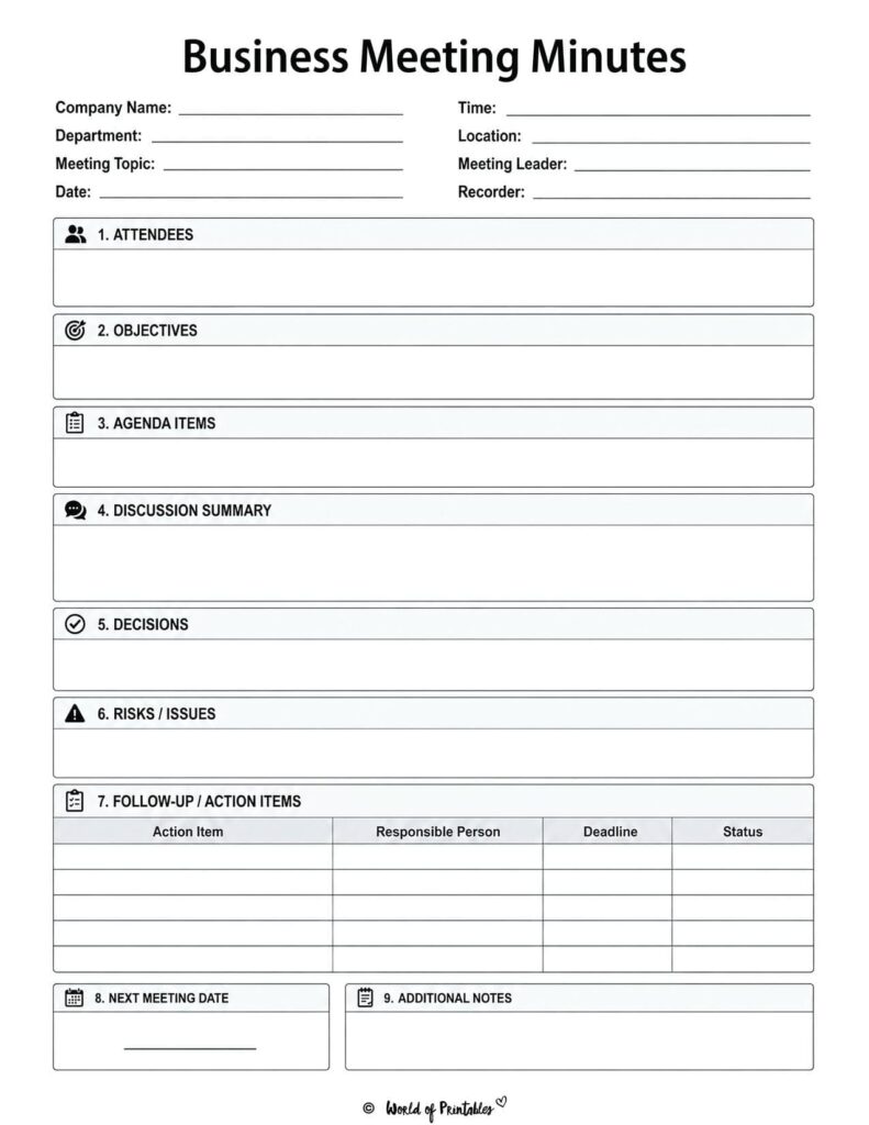 Business Meeting Minutes Template