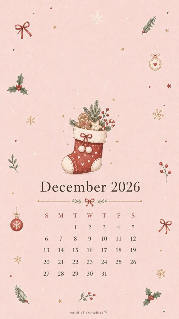 Christmas Stocking December 2026 Phone Wallpaper