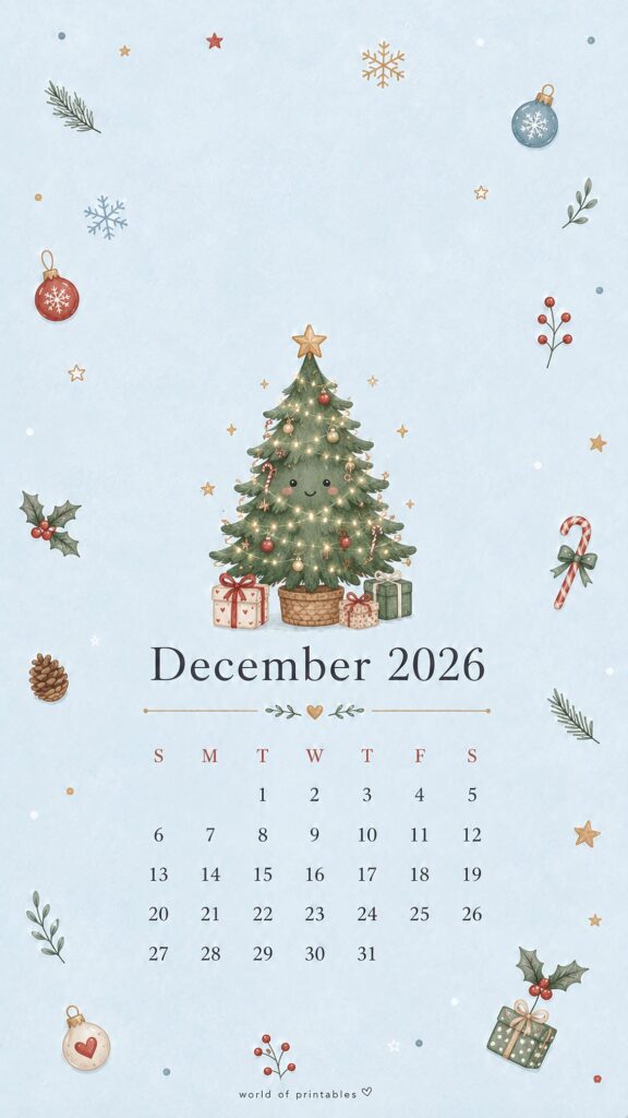 Christmas Tree December Calendar Wallpaper 2026