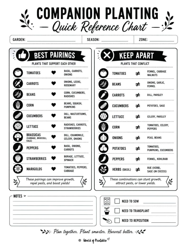 Companion Planting Quick Reference Chart