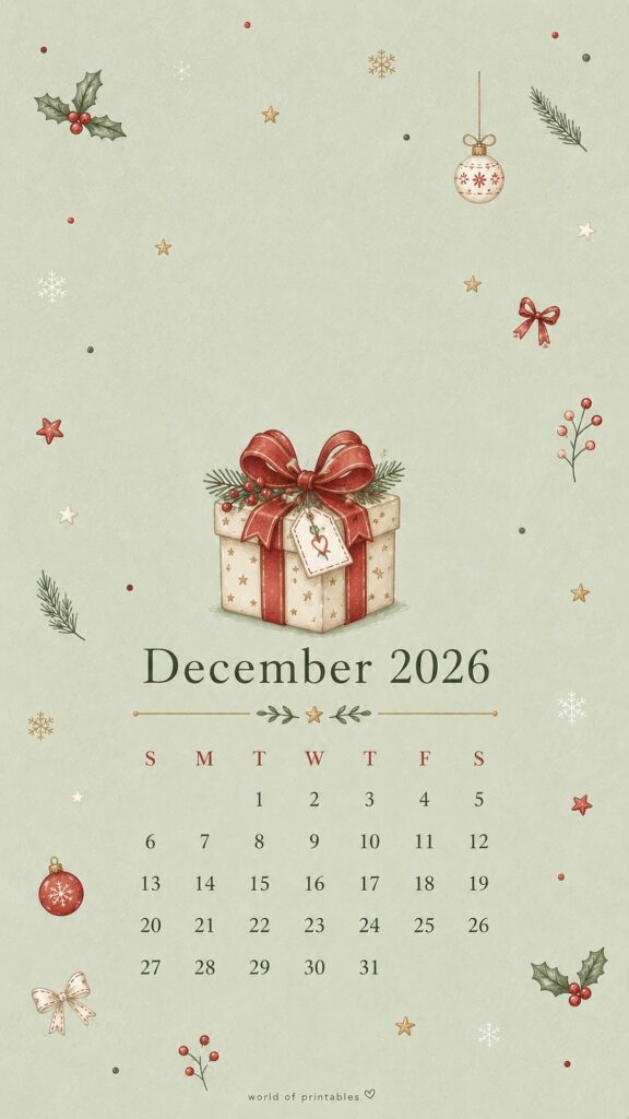 Cute Gift December 2026 Phone Wallpaper