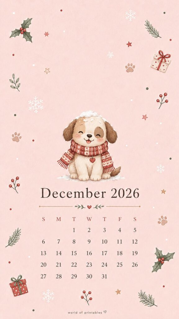 Cute Puppy December 2026 Lock Screen Calendar