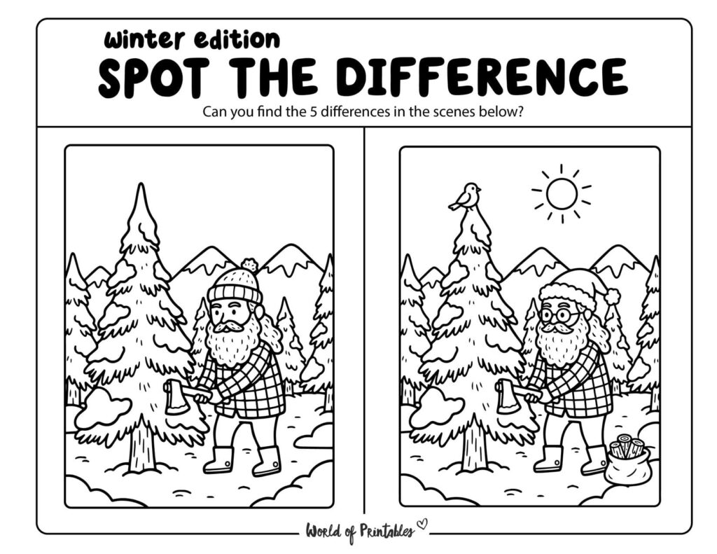 Cutting the Tree Winter Spot the Difference