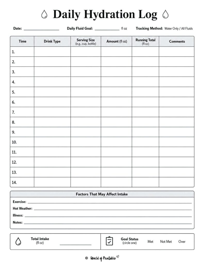 Daily Hydration Log