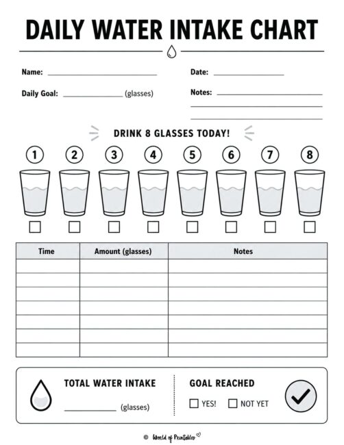 Daily Water Intake Chart