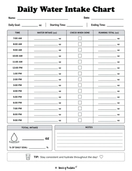 Daily Water Intake Chart