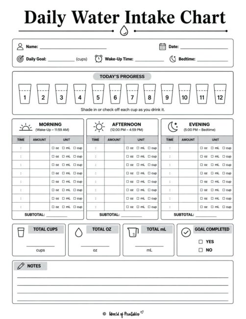 Daily Water Intake Chart
