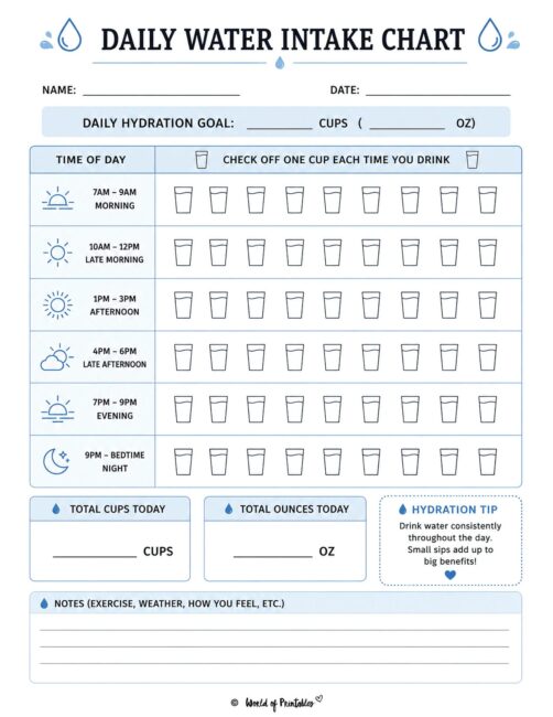 Colored Daily Water Intake Chart