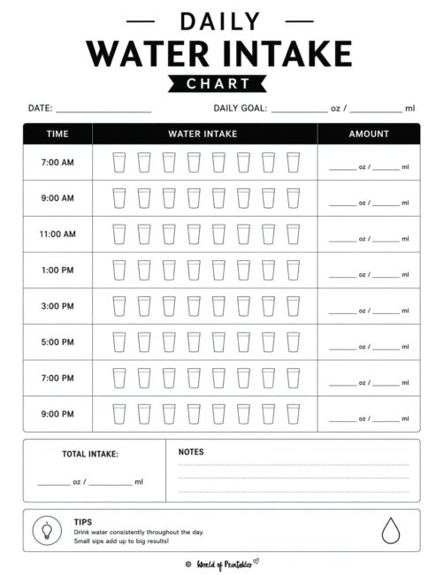 Daily Water Intake Chart