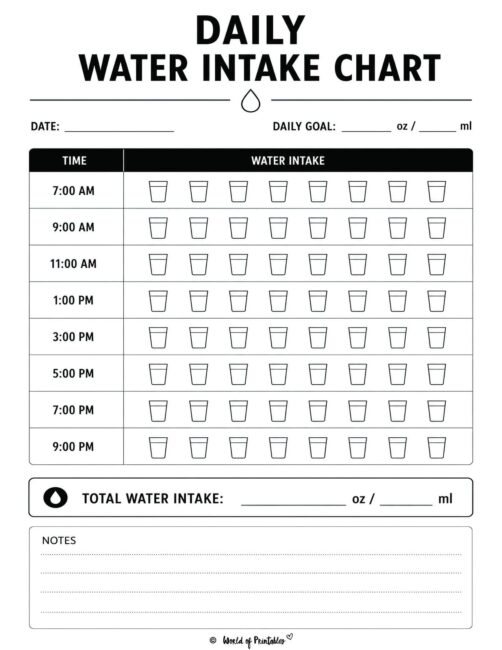 Daily Water Intake Chart