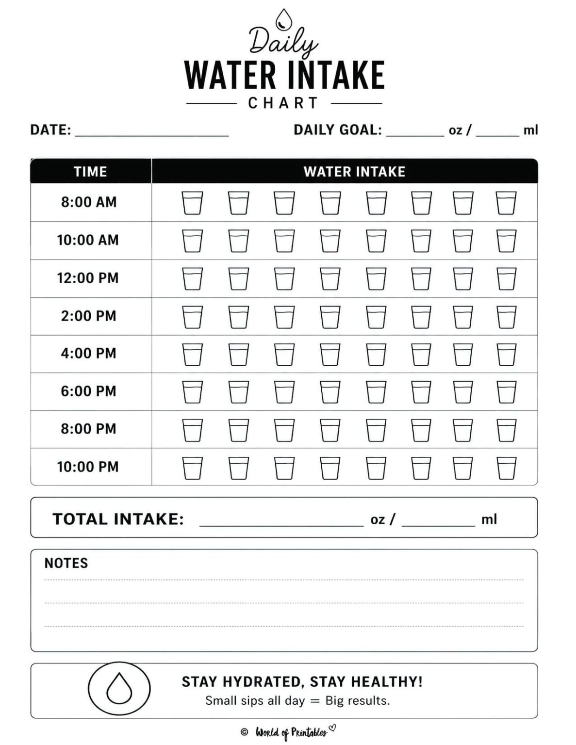 Daily Water Intake Chart - World of Printables