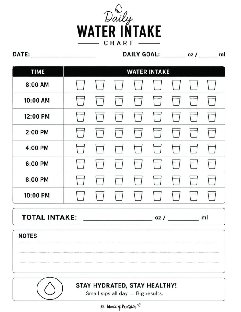 Daily Water Intake Chart