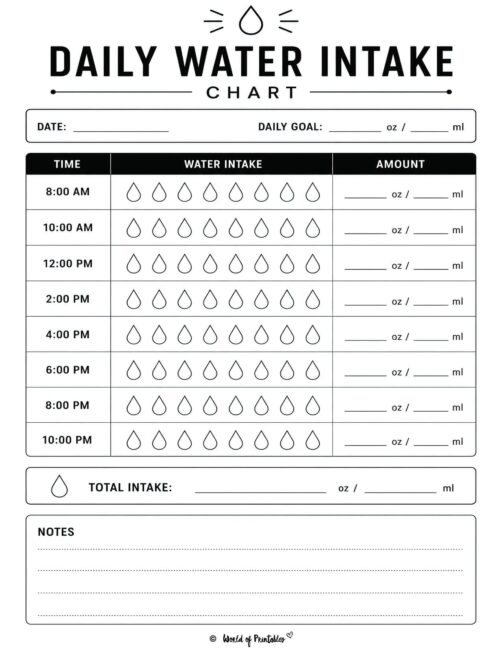 Daily Water Intake Chart