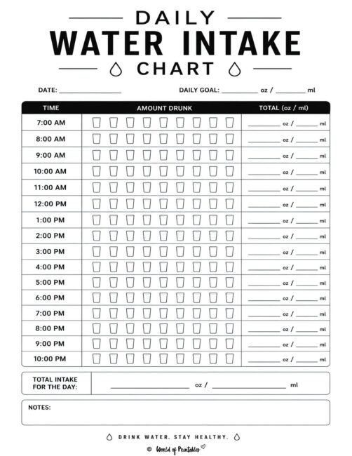 Daily Water Intake Chart