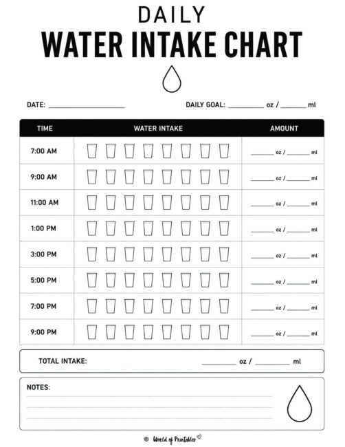 Daily Water Intake Chart