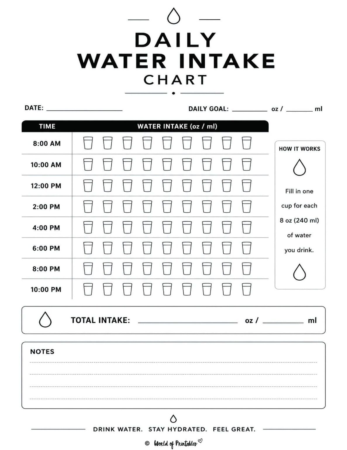 Daily Water Intake Chart - World of Printables