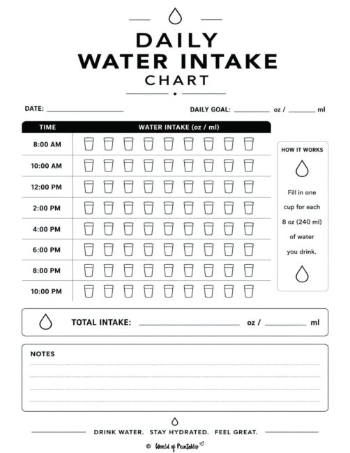 Printable Daily Water Intake Chart