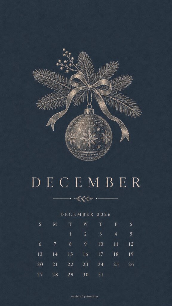 Dark Blue Christmas December 2026 Phone Wallpaper