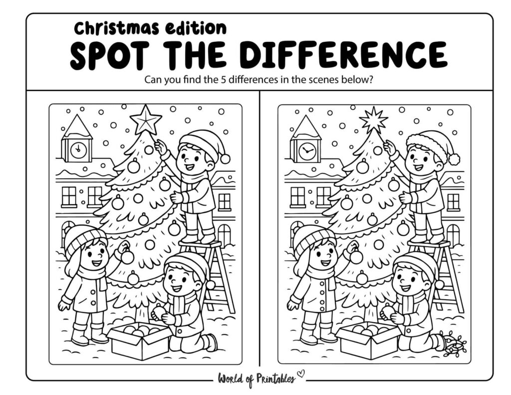 Decorating the Christmas Tree Christmas Spot the Difference
