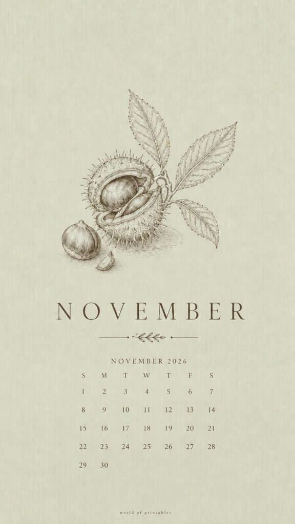 Elegant Conker November 2026 Phone Wallpaper