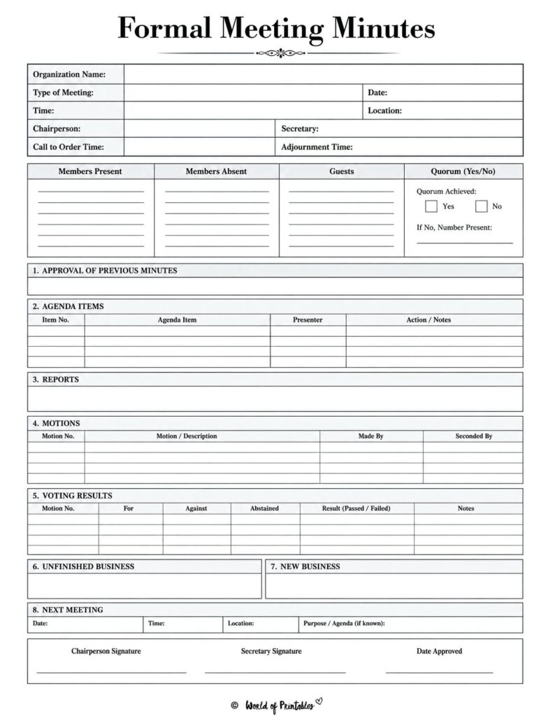 Formal Meeting Minutes Template