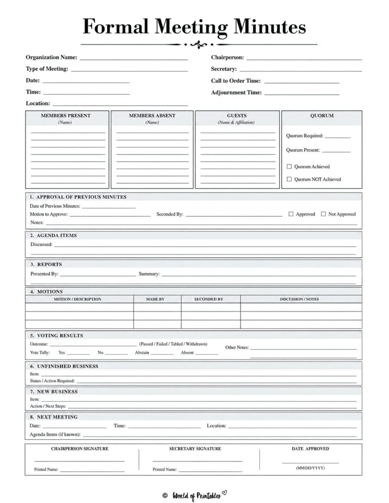Formal Meeting Minutes Template