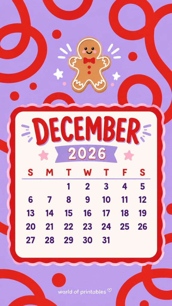 Gingerbread Man December 2026 Phone Wallpaper