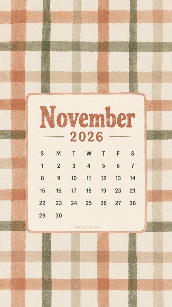 Gingham November 2026 Phone Wallpaper